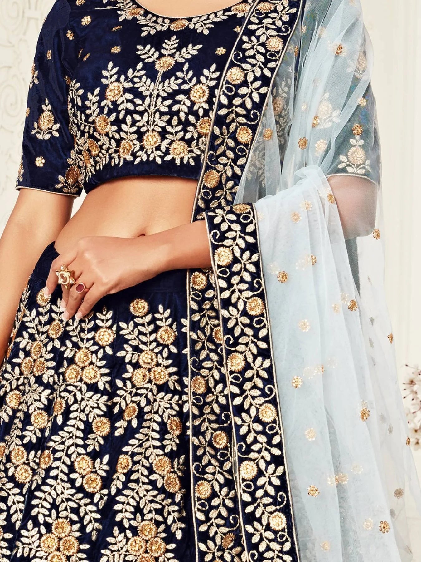 Luxury Navy Blue Velvet Lehenga Choli with Zari Diamond Work Best Offer from Manufacturer at Wholesale Price