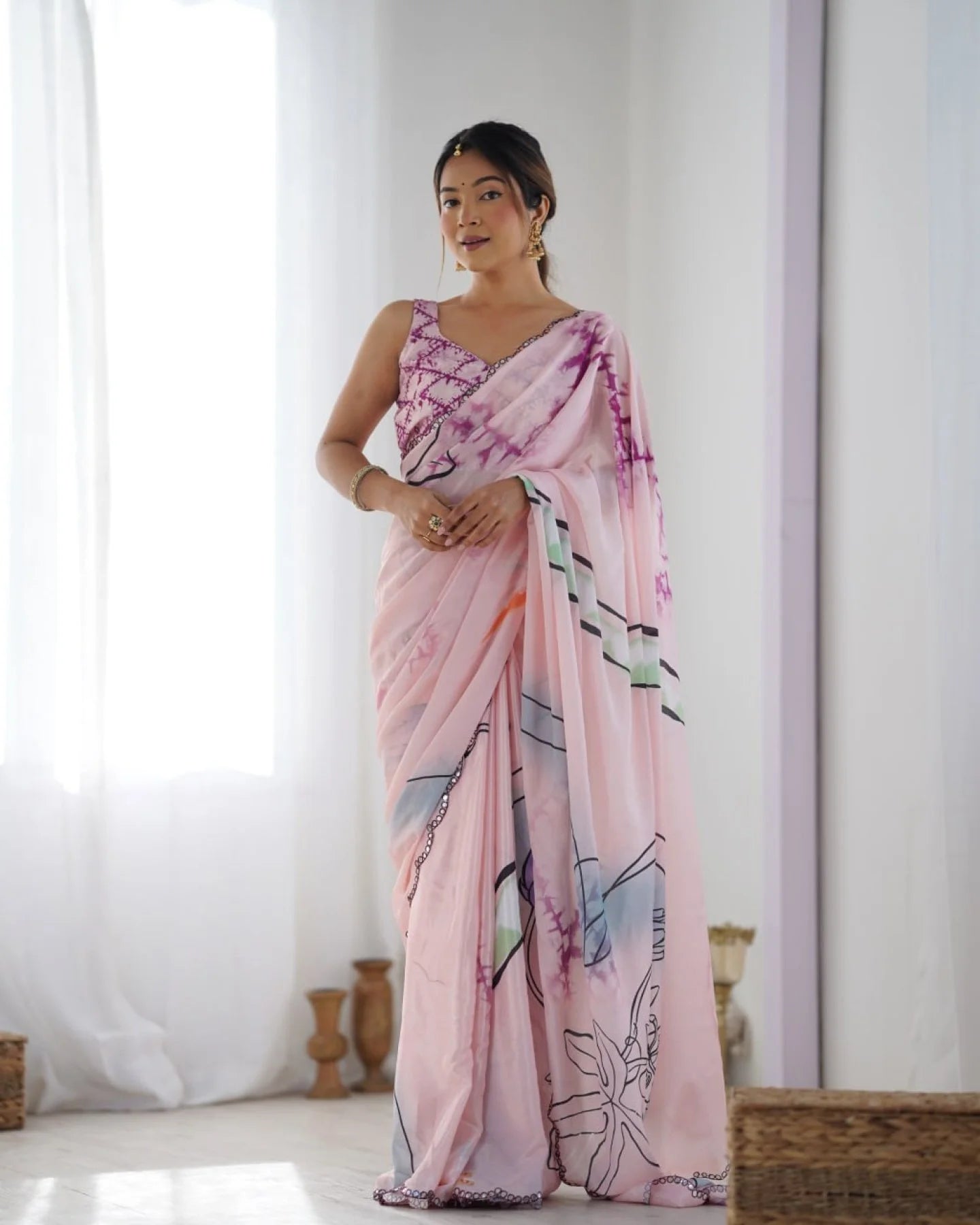 Floral Print Bollywood Crepe Saree & New Pattern Heavy Chinon Digital Print Saree Best Price