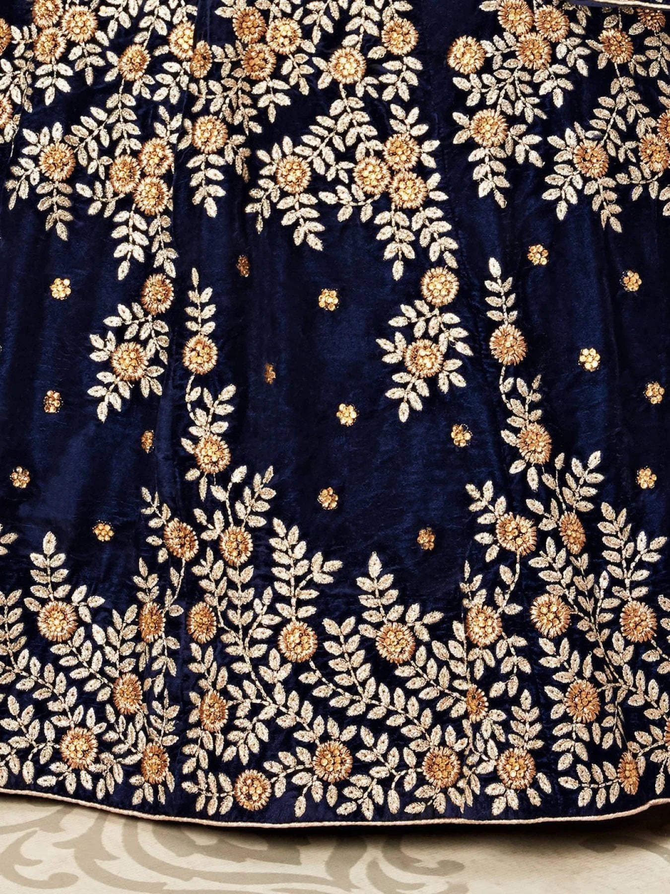 Luxury Navy Blue Velvet Lehenga Choli with Zari Diamond Work Best Offer from Manufacturer at Wholesale Price