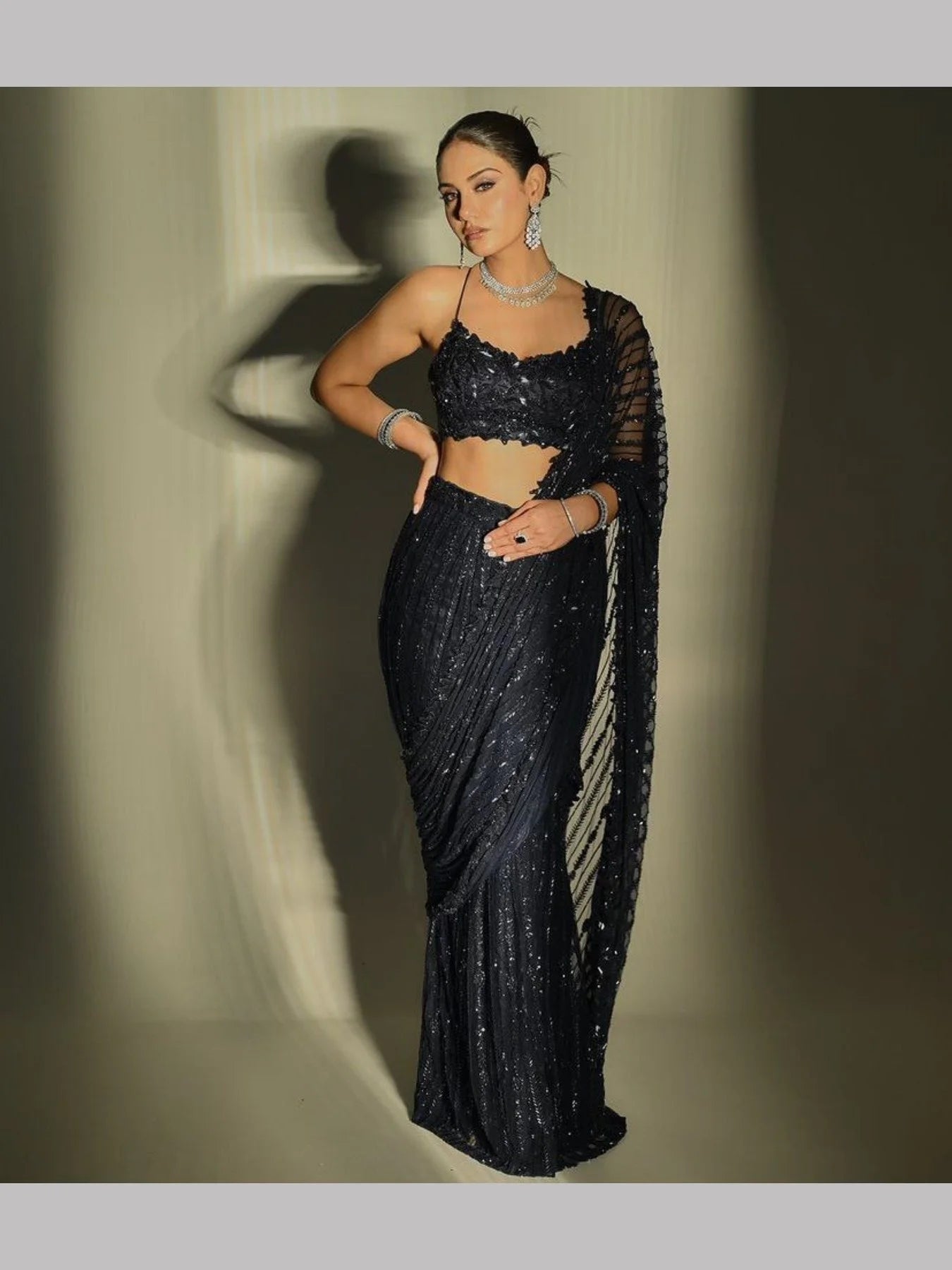 Black Color Bollywood BlockBuster Mono Net Saree