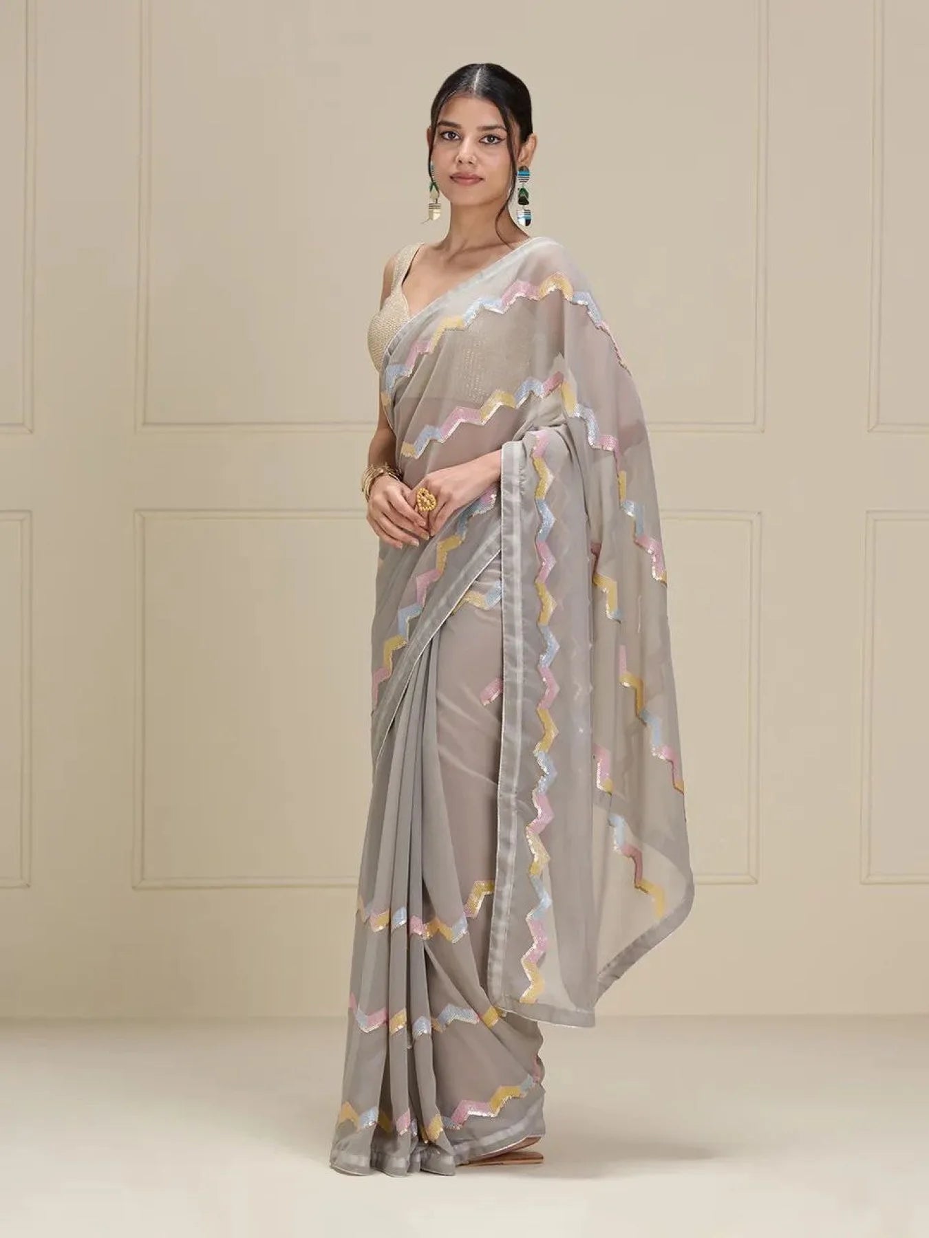 Georgette Multi sequence work Saree