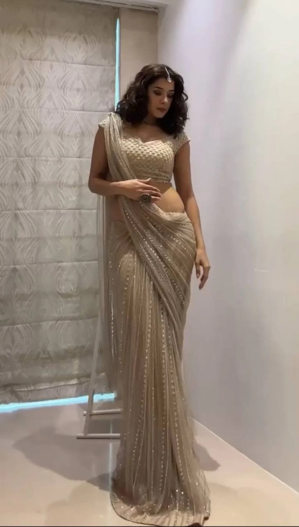 Stunning Butterfly Net Ready-to-Wear Embroidered Saree with Sequins Work