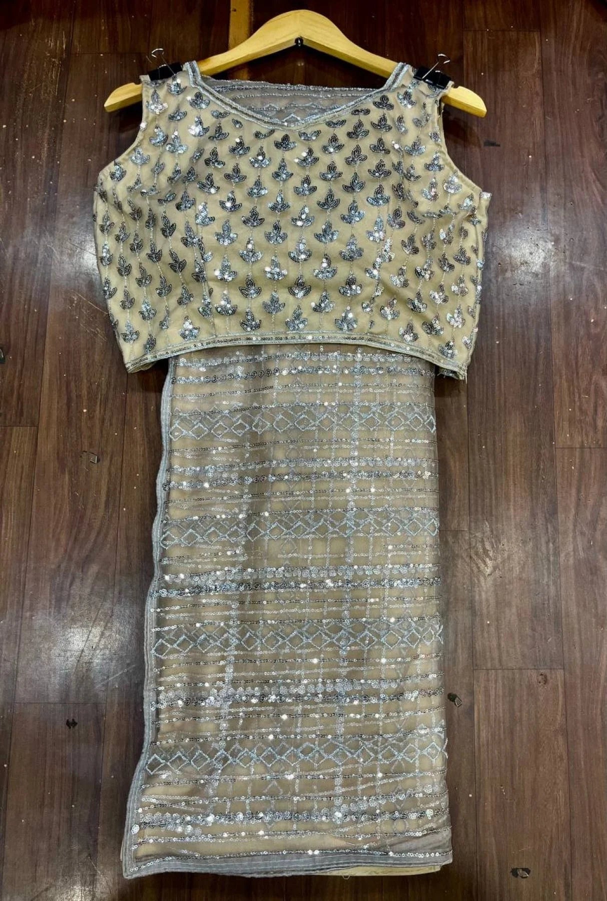 Stunning Butterfly Net Ready-to-Wear Embroidered Saree with Sequins Work