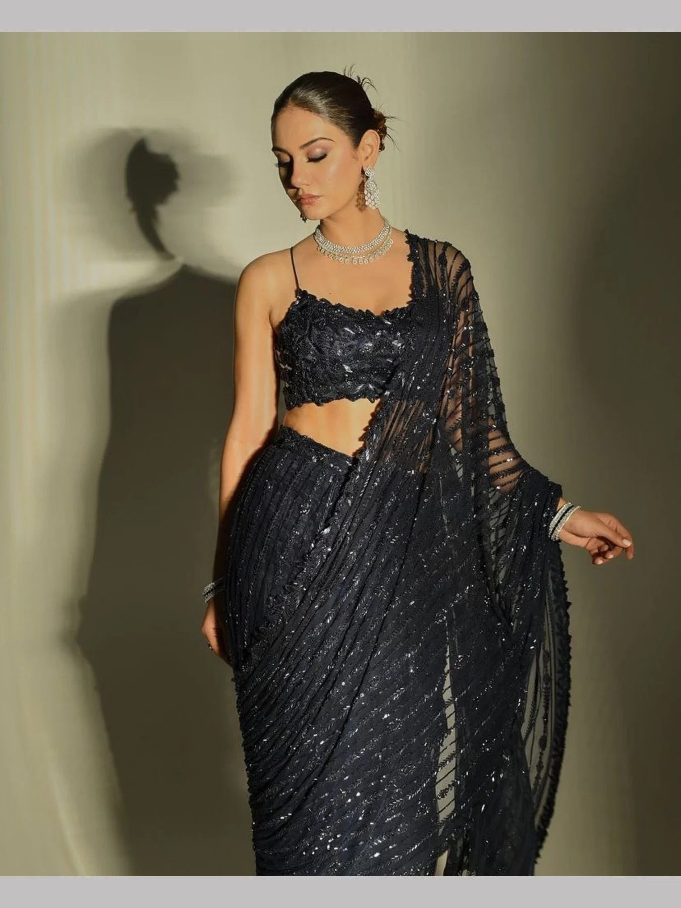Black Color Bollywood BlockBuster Mono Net Saree