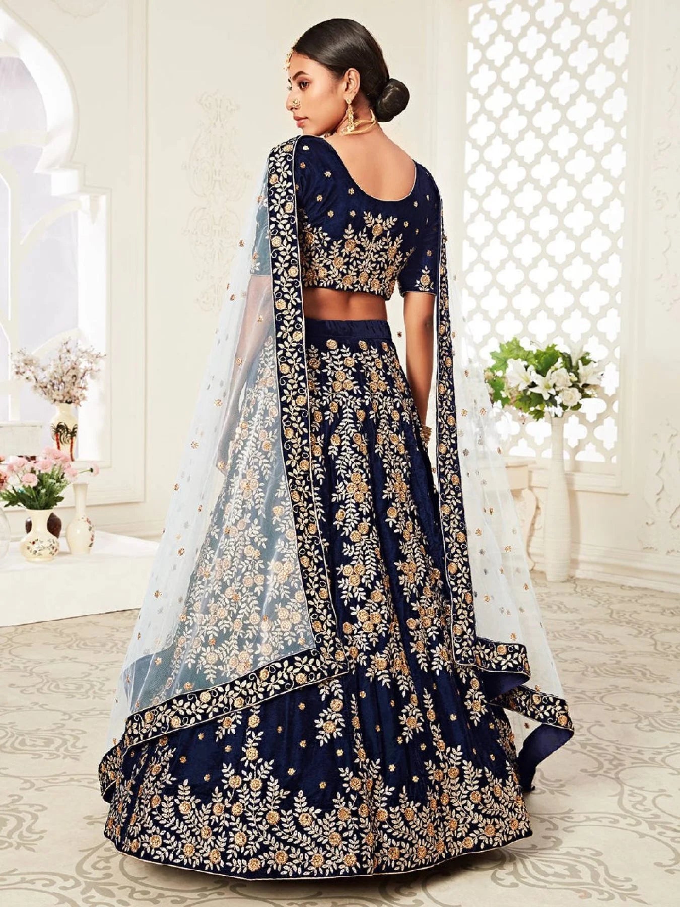 Luxury Navy Blue Velvet Lehenga Choli with Zari Diamond Work Best Offer from Manufacturer at Wholesale Price