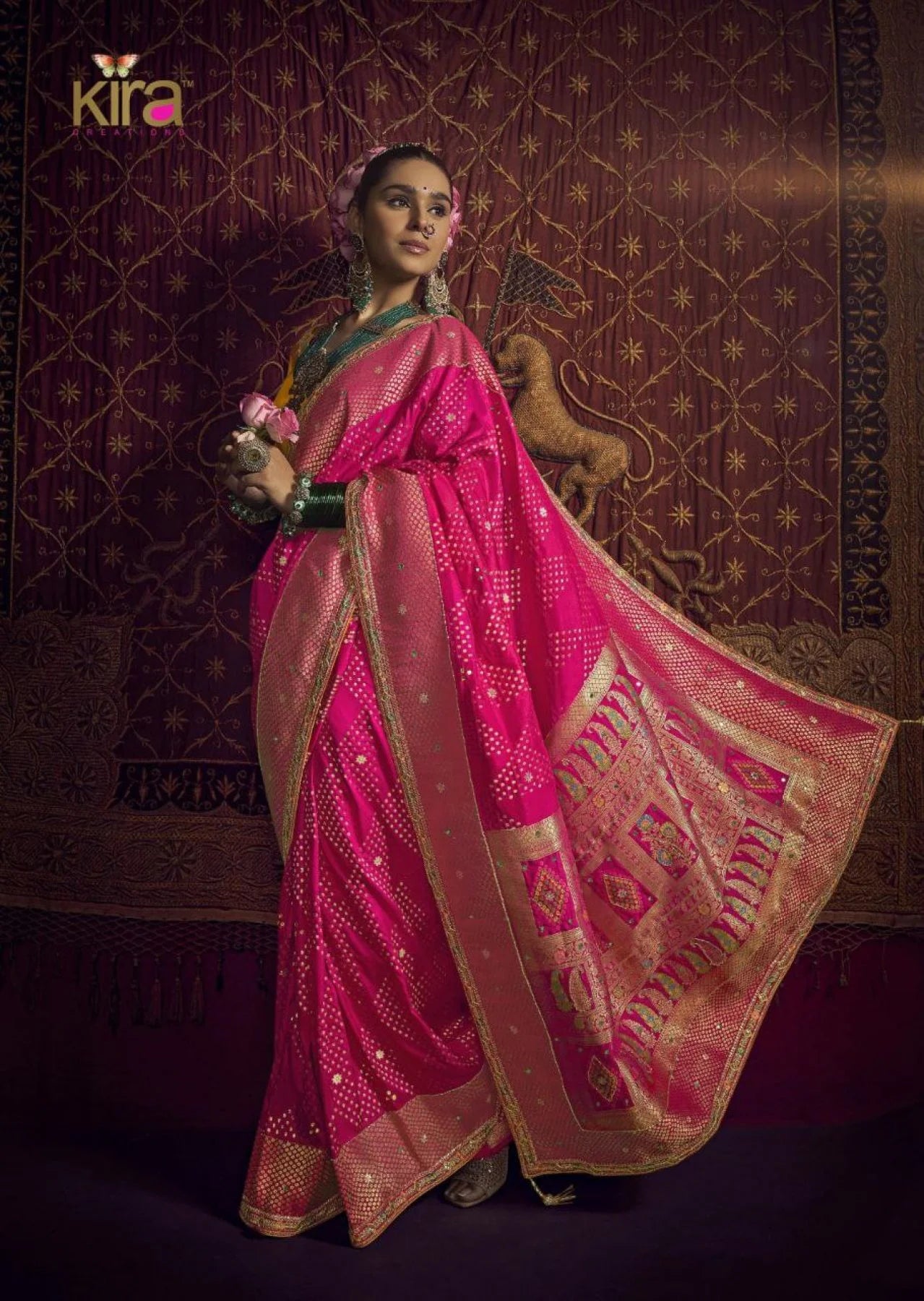 Pure Viscose Dola Fancy Lace Border Wedding Saree with Handwork Blouse Available At Low Price