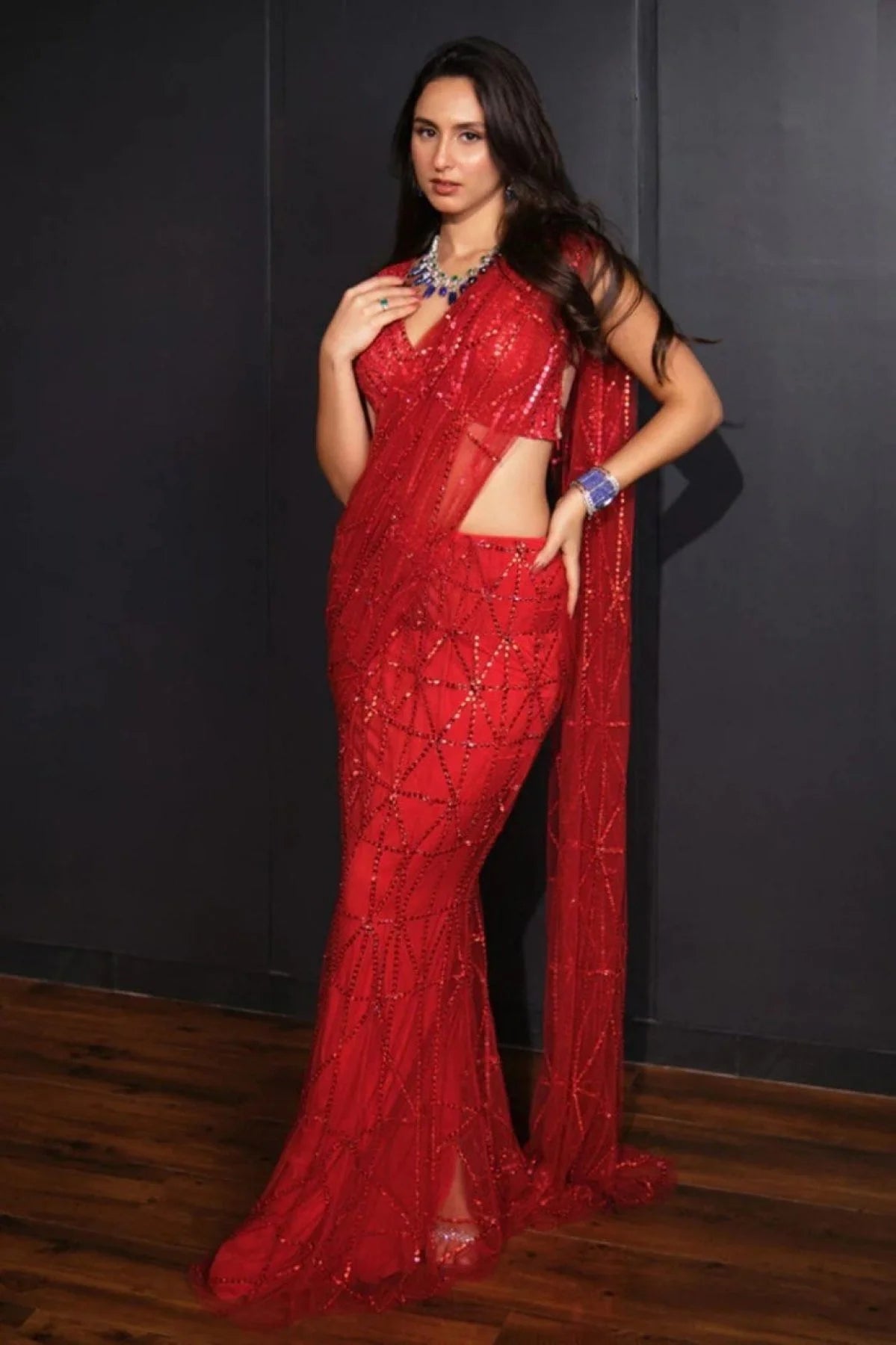 Heavy quality Mono Net Saree With Multy Sequins Work