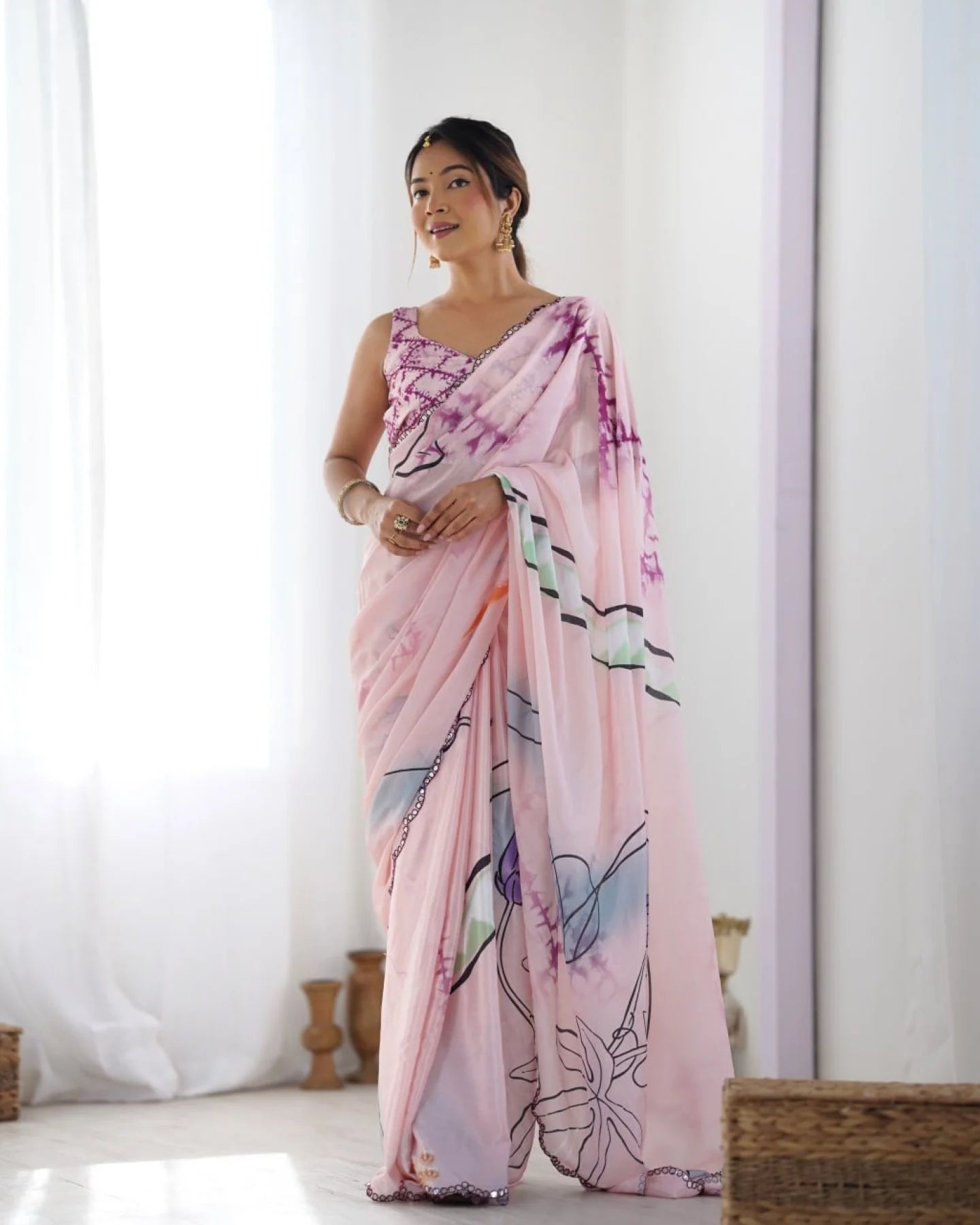 Floral Print Bollywood Crepe Saree & New Pattern Heavy Chinon Digital Print Saree Best Price