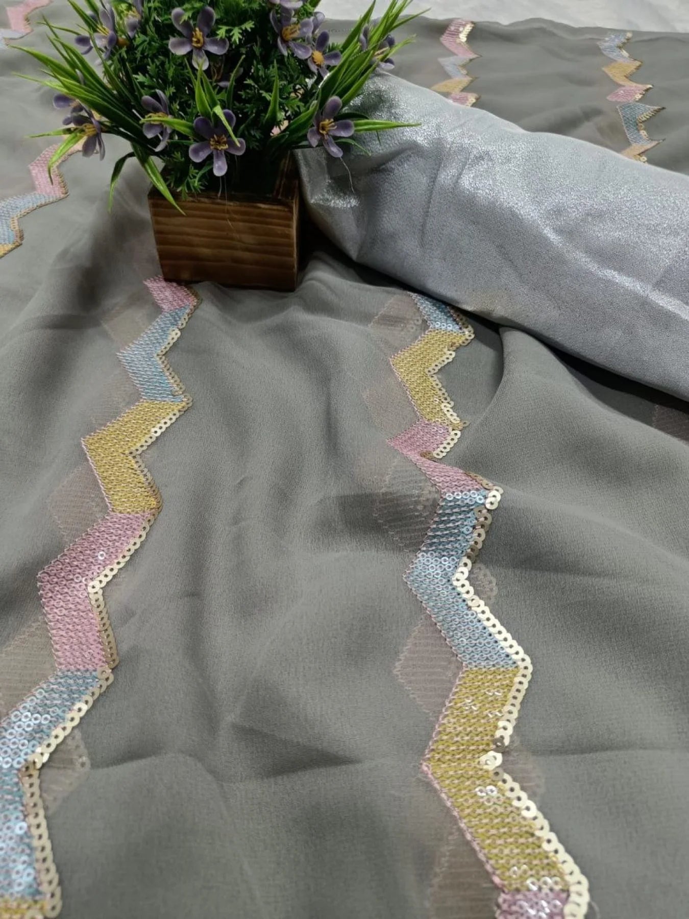 Georgette Multi sequence work Saree