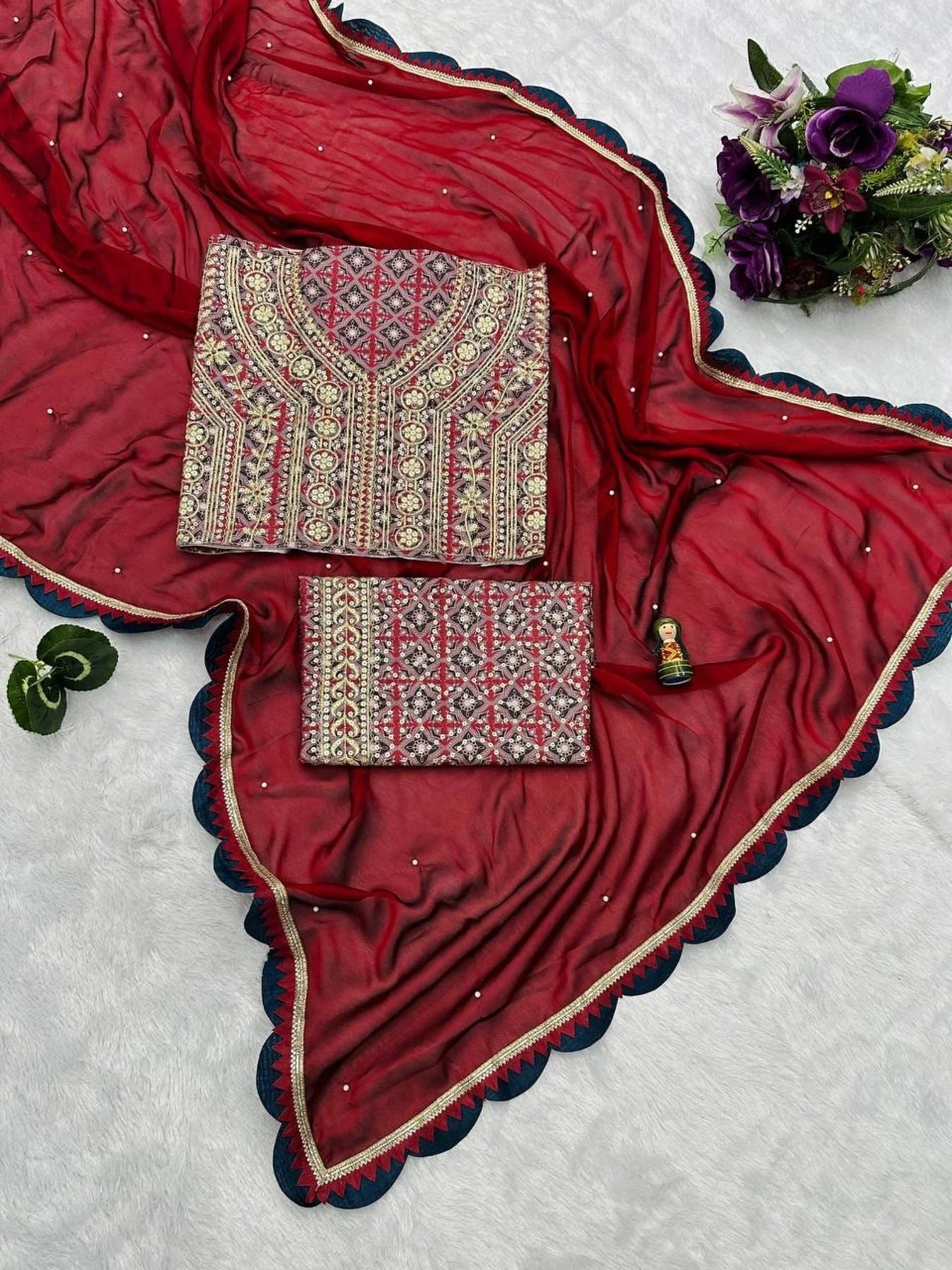 Buy Blomming Rangoli Saree With Embroidery Work