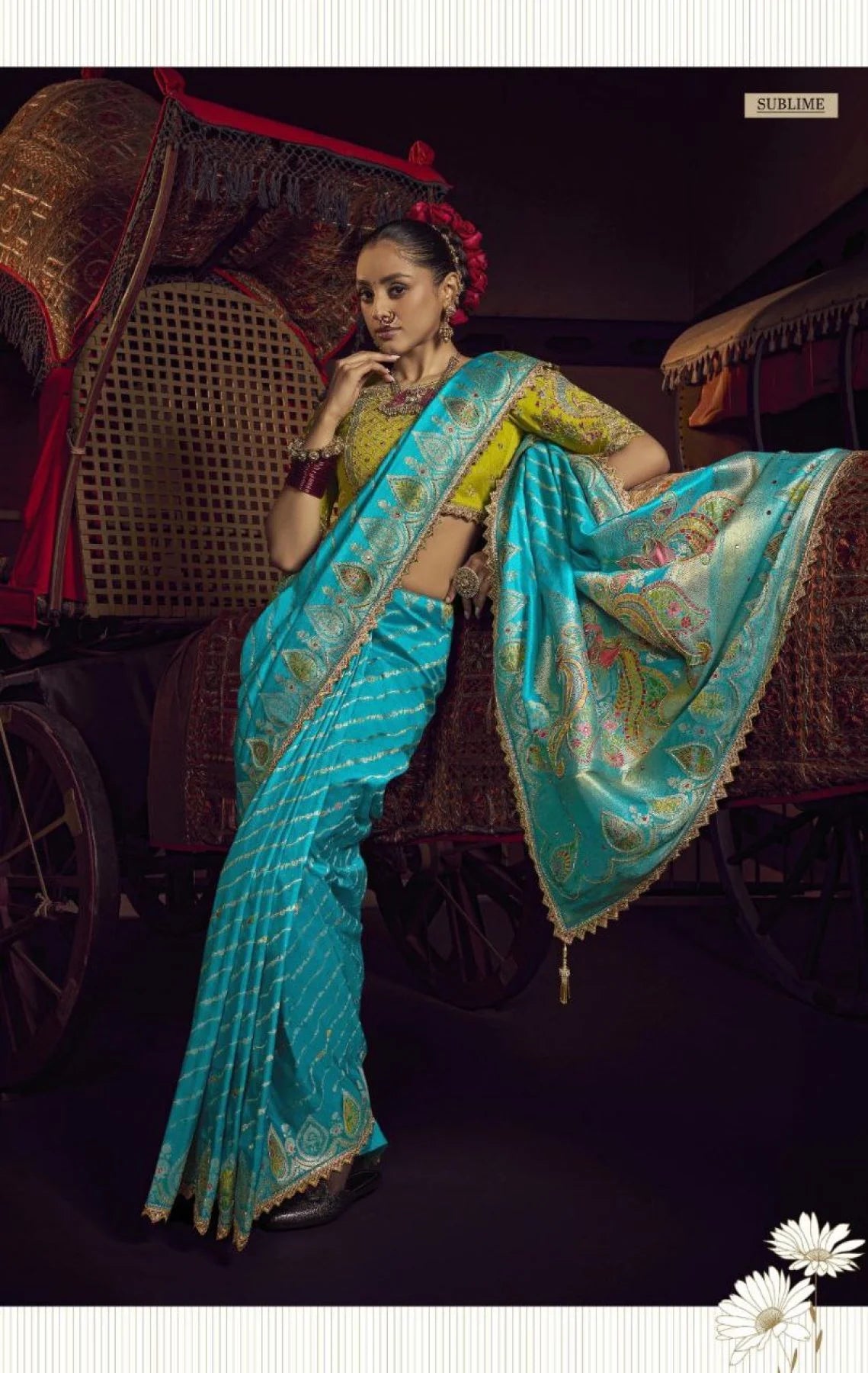 Pure Viscose Dola Fancy Lace Border Wedding Saree with Handwork Blouse Available At Low Price