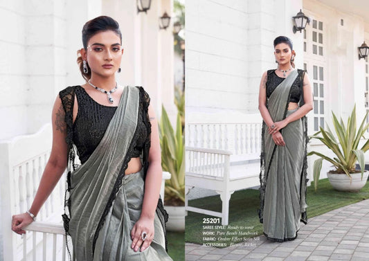 Ready to Wear Satin Silk Ombre Effect Saree with Designer Jacket Stunning Beadwork