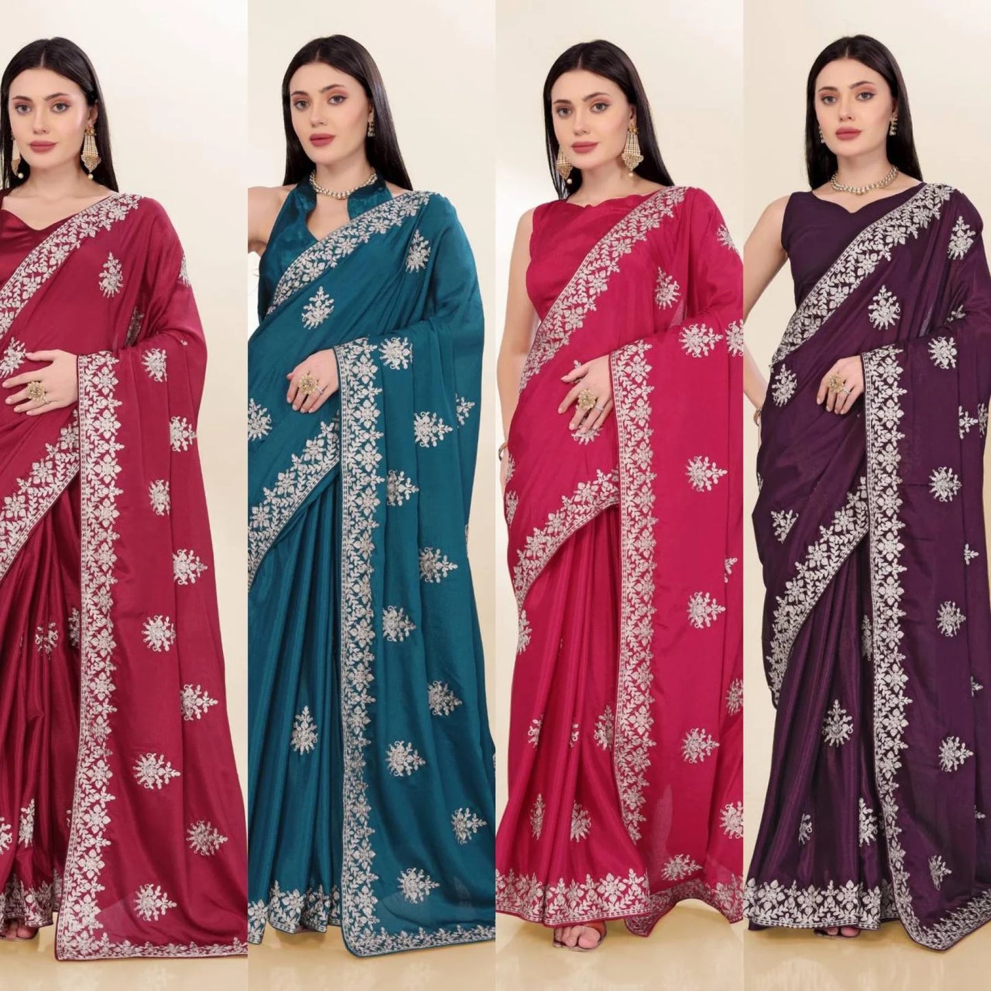 Minimalist Party Wear Chinon Silk Saree With Embroidered Design