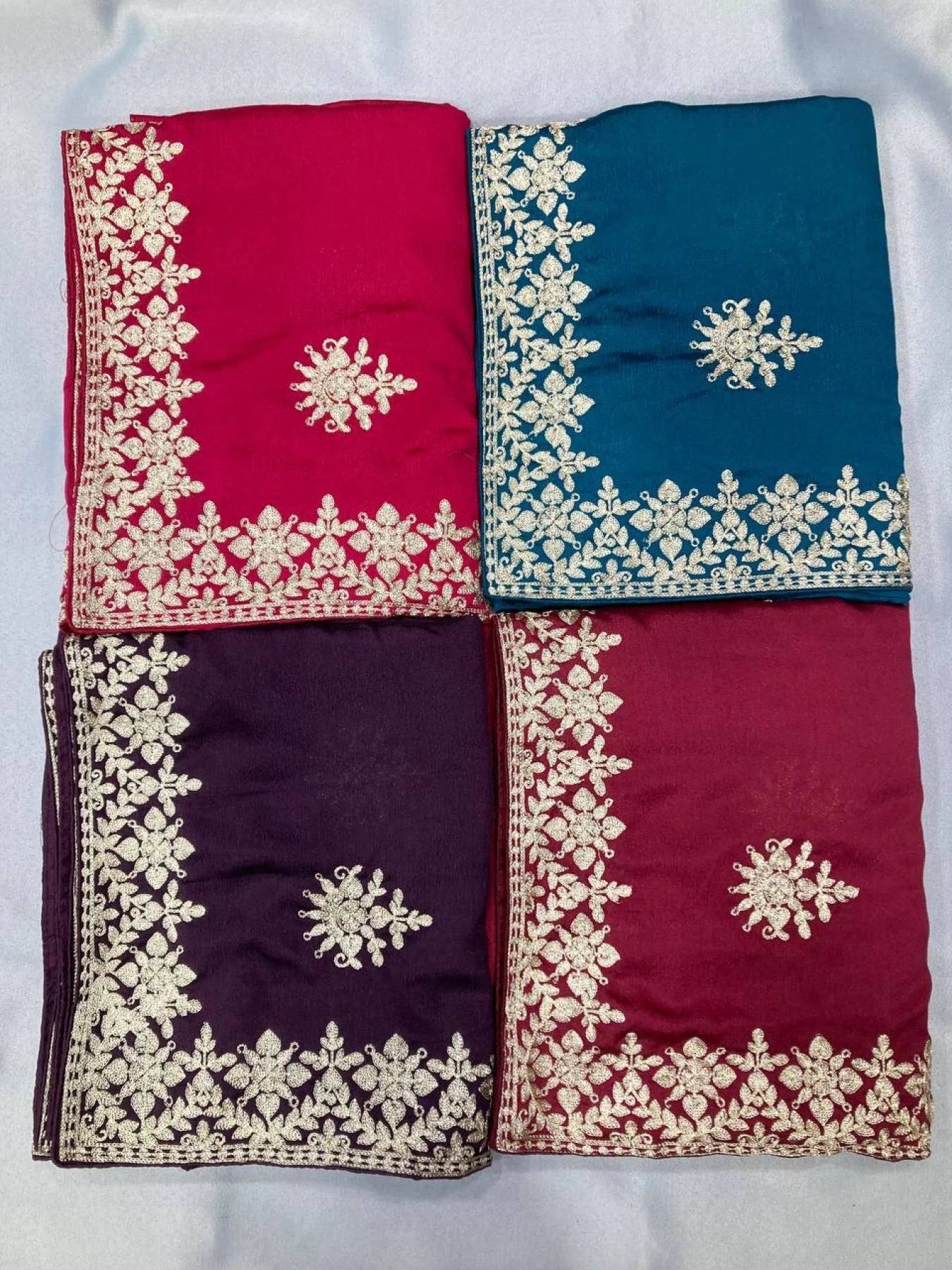 Minimalist Party Wear Chinon Silk Saree With Embroidered Design