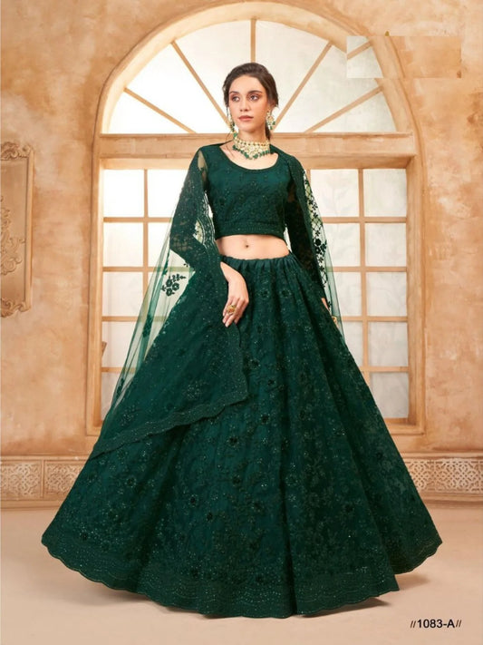 Textile Wholesaler Deal Net Lehenga with Thread Cord Embroidery for Brides Parties