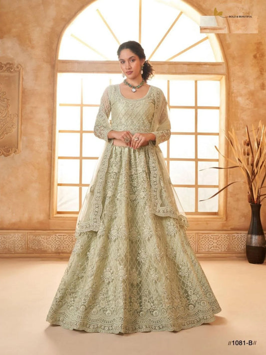 Wholesale Bridal Lehenga in Net with Detailed Thread Embroidery Work