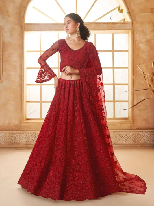 Designer Net Lehenga with Traditional Embroidery Work and Indian Clothing for Wholesale Online Shopping