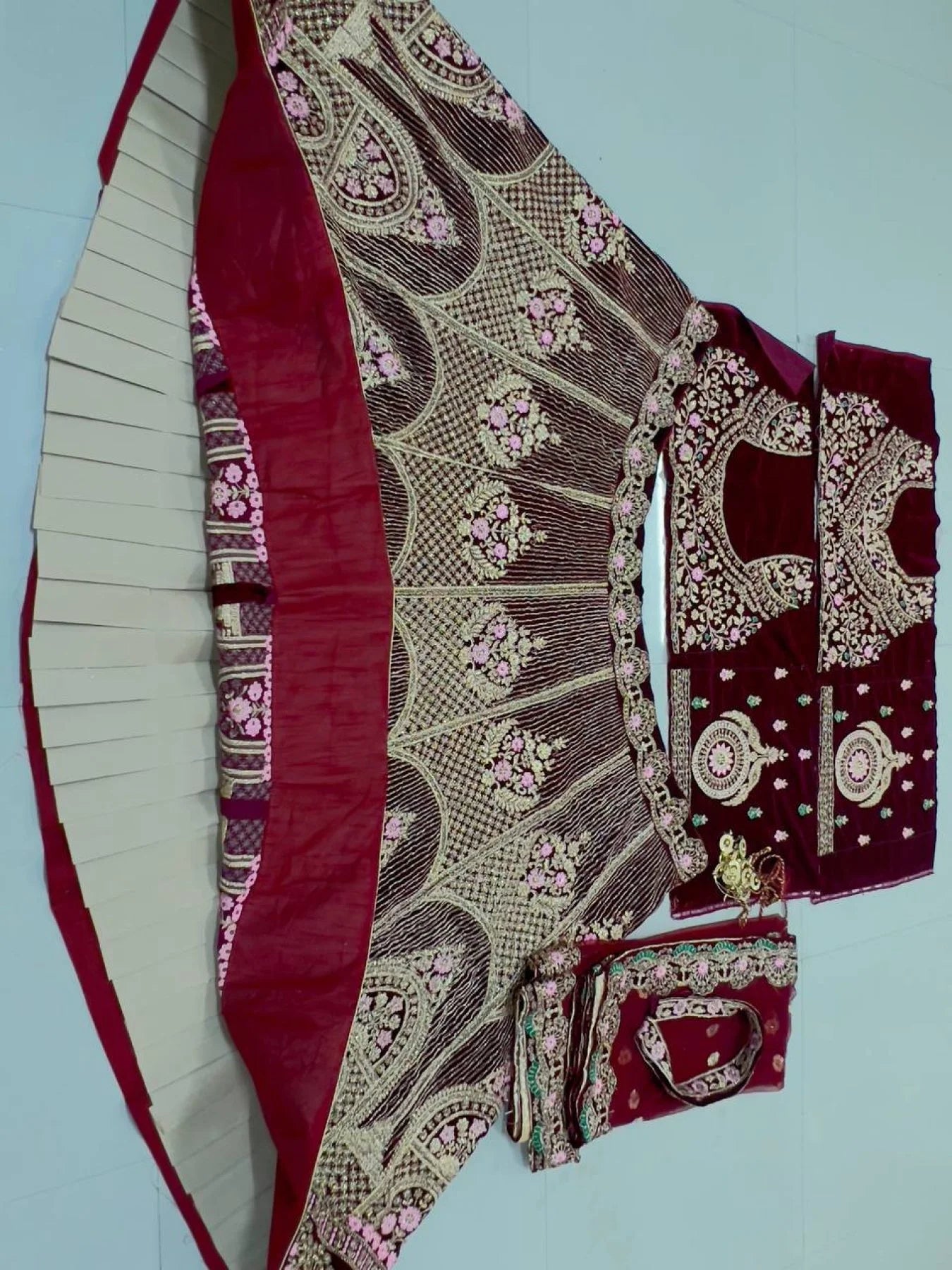 Designer Maroon Velvet Bridal Lehenga with Heavy Badla Zari Diamond Work Wholesale Manufacturer Rate by RoyalExport