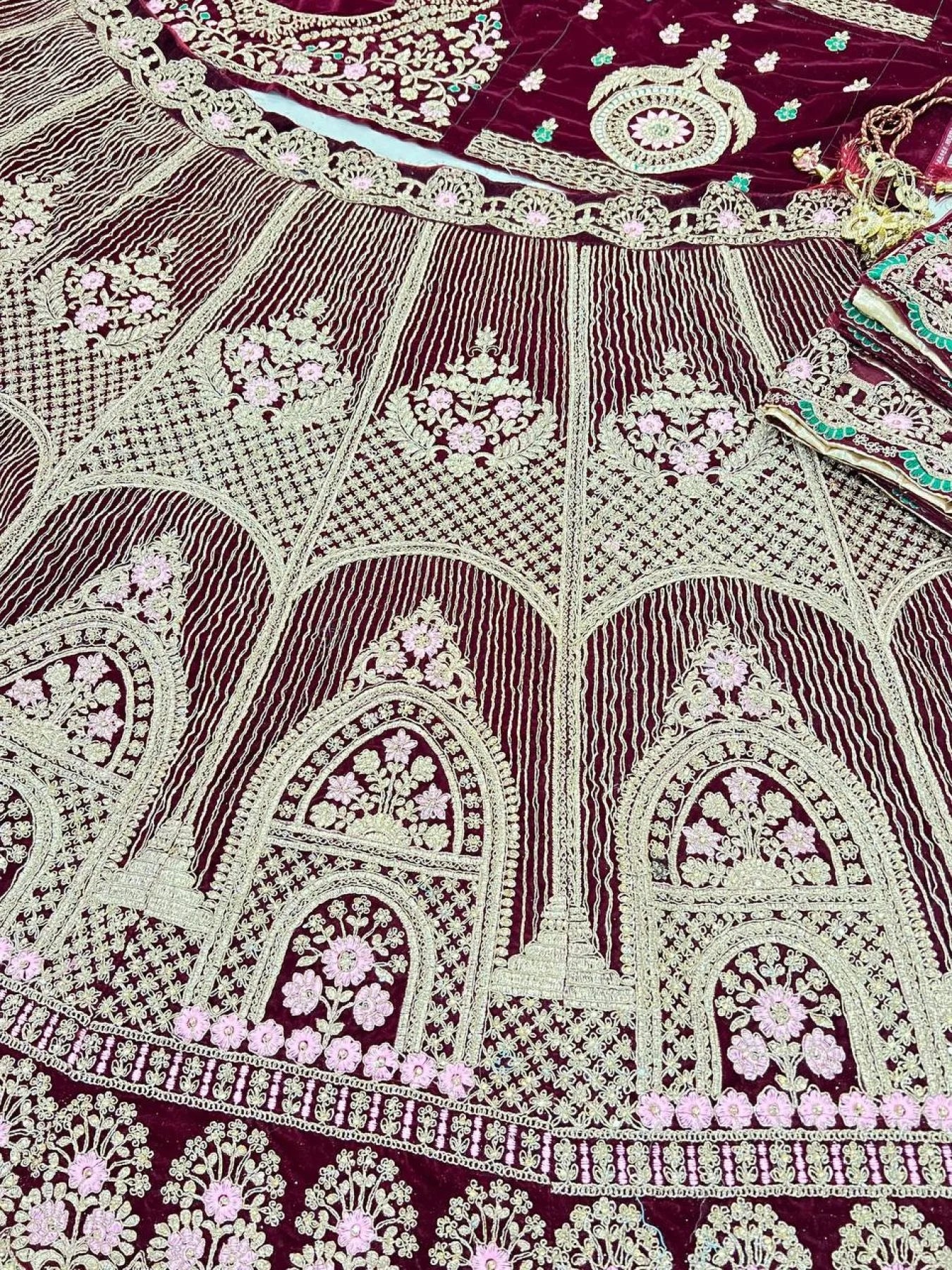 Designer Maroon Velvet Bridal Lehenga with Heavy Badla Zari Diamond Work Wholesale Manufacturer Rate by RoyalExport