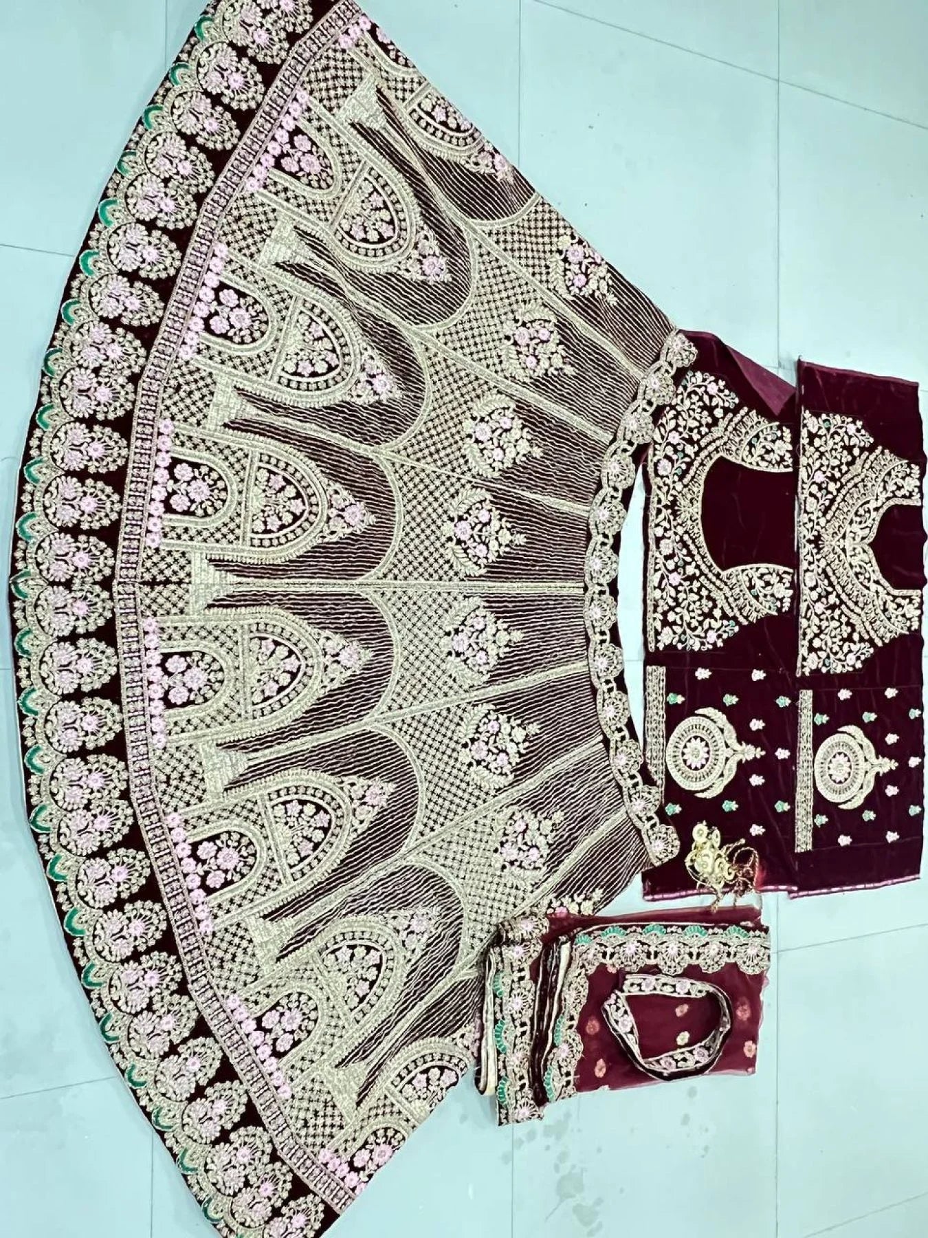 Designer Maroon Velvet Bridal Lehenga with Heavy Badla Zari Diamond Work Wholesale Manufacturer Rate by RoyalExport