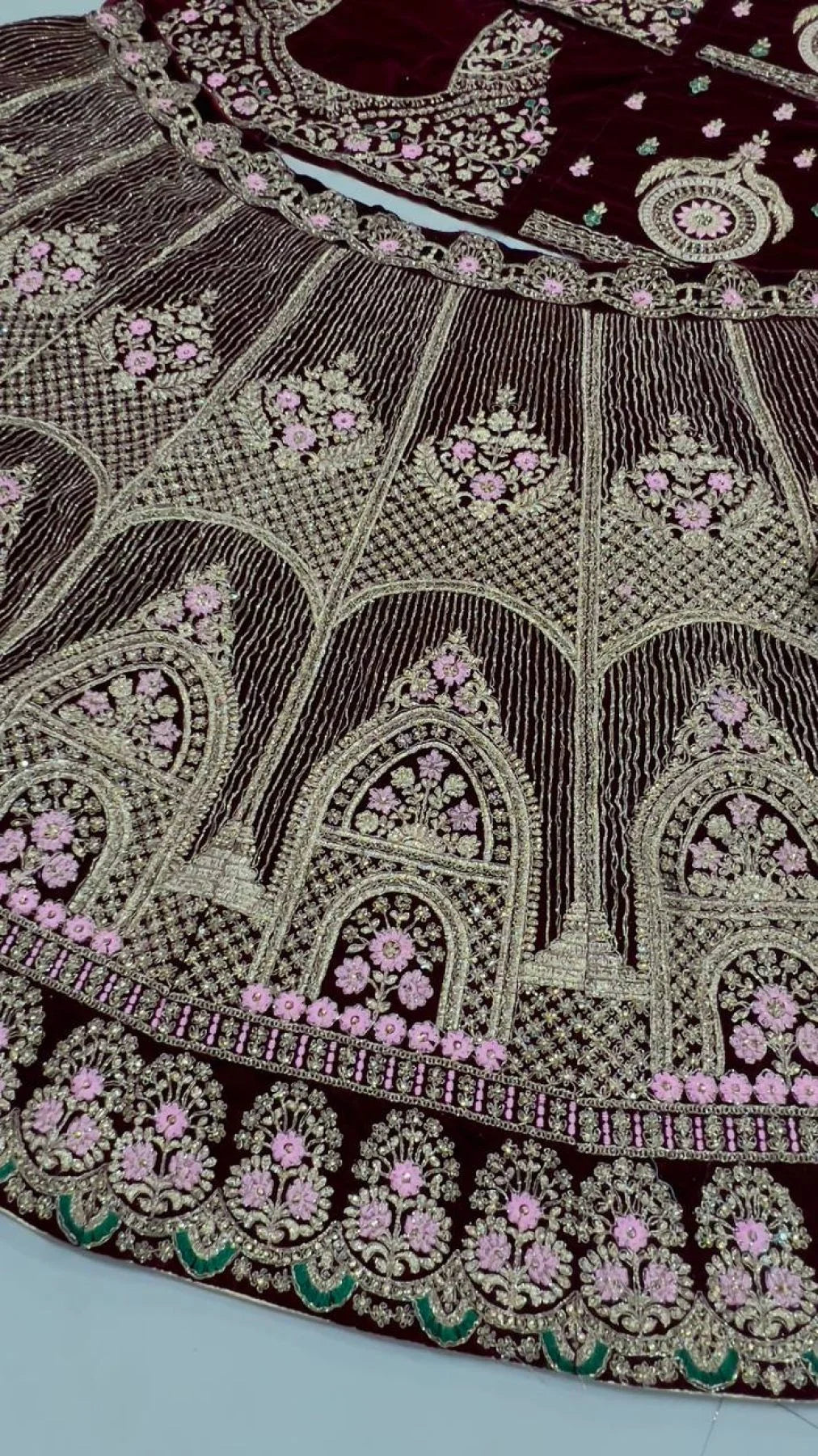 Designer Maroon Velvet Bridal Lehenga with Heavy Badla Zari Diamond Work Wholesale Manufacturer Rate by RoyalExport