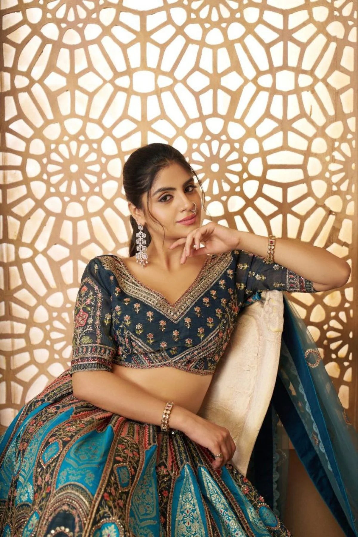 Luxurious Royal Blue Banarasi Silk Lehenga with Zari Stone Work Exclusive Wholesale Manufacturer Rates