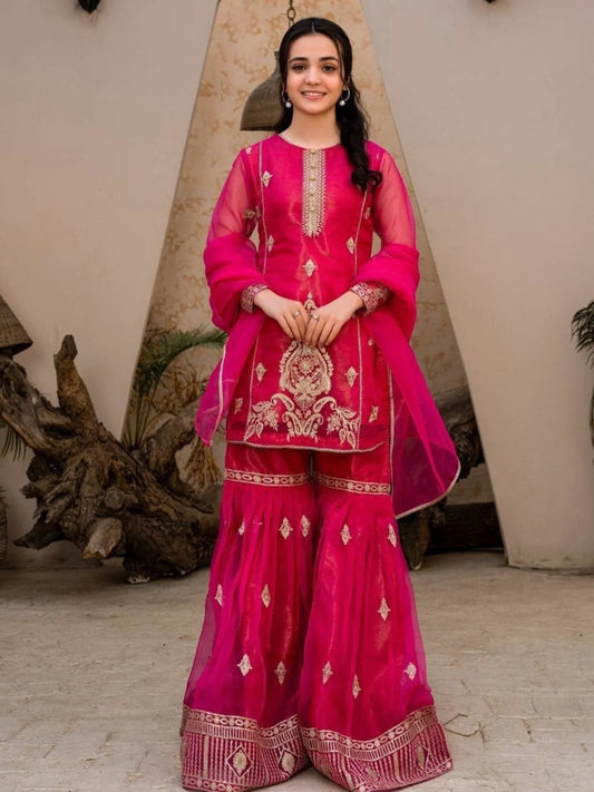 Ready to Wear Kurti Plazo Set in Diamond Georgette with Heavy Embroidery Sharara Suit Collection for Resellers