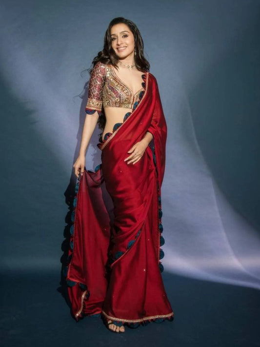 Buy Blomming Rangoli Saree With Embroidery Work