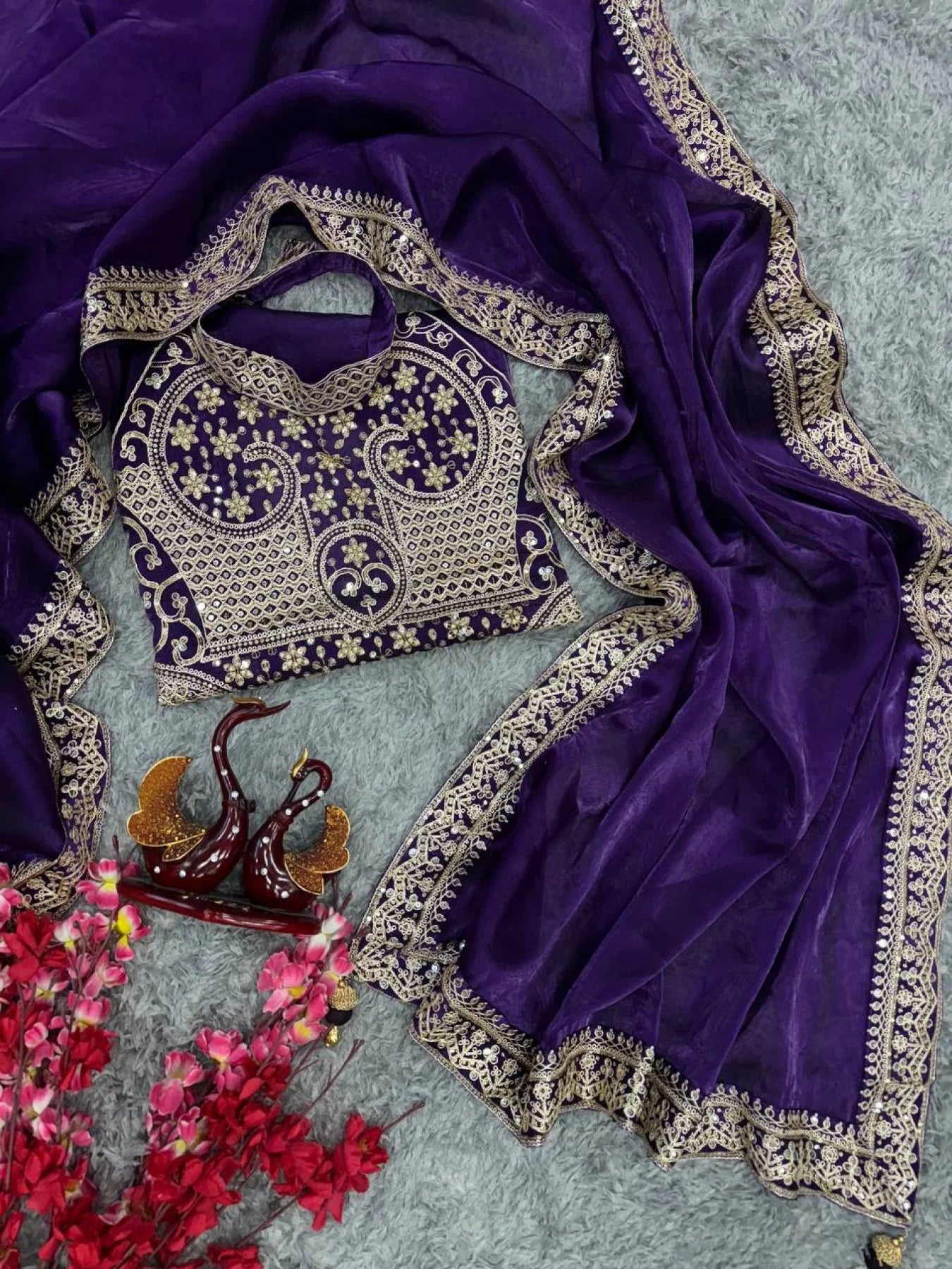 ananya Bollywood Celebrity Purple Saree Partywear in Jimmi Choo Fabric with Starry Sequins Wholesale Price