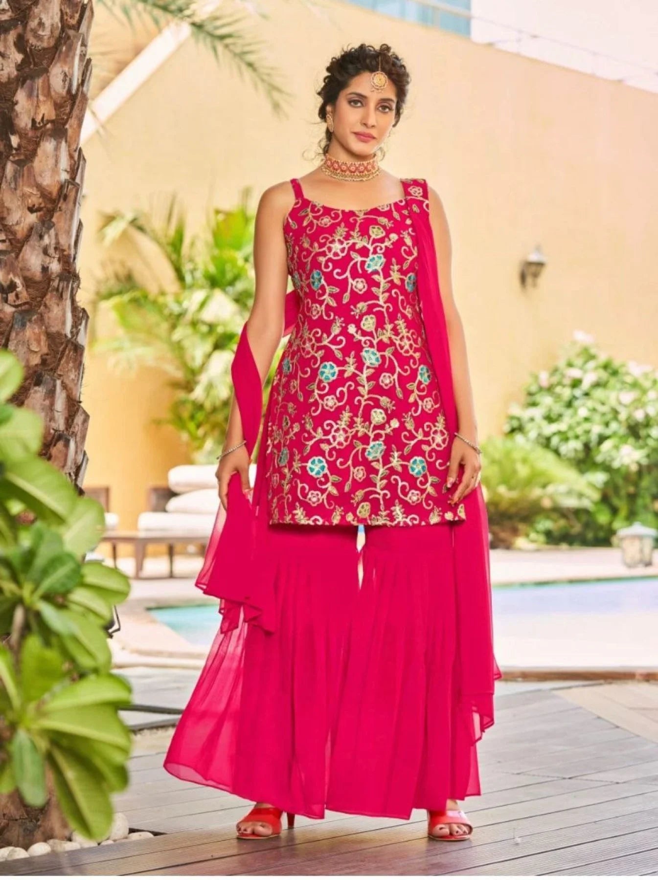 Wedding Wear Georgette Embroidery Work Sharara Suits Collection