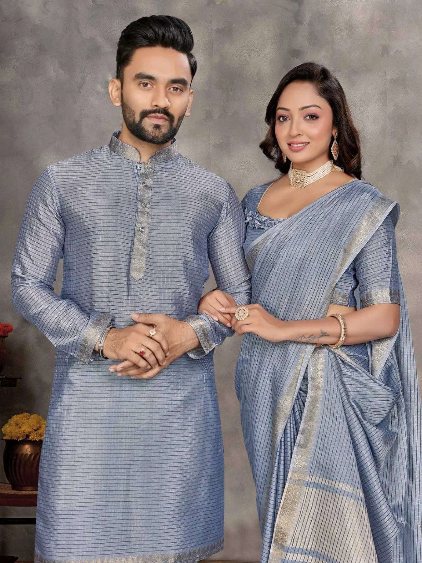 Matching Couple Outfit – Saree & Kurta Set for Indian Weddings & Parties