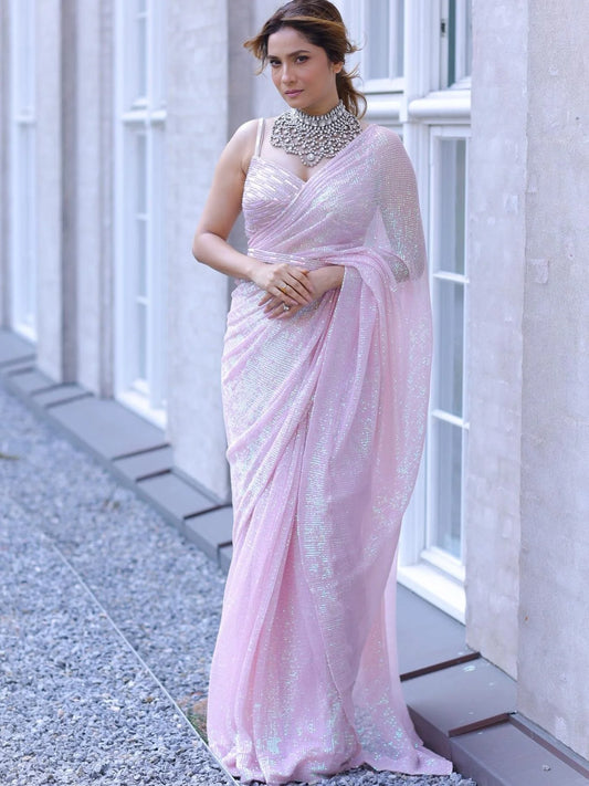Ankita Lokhande Style Saree Full Sequence Work with Blouse Bollywood Designer Saree