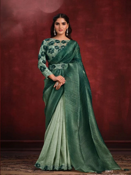 Sequence Thread Work Banarasi Crush Silk Bollywood Saree With Texture Pallu