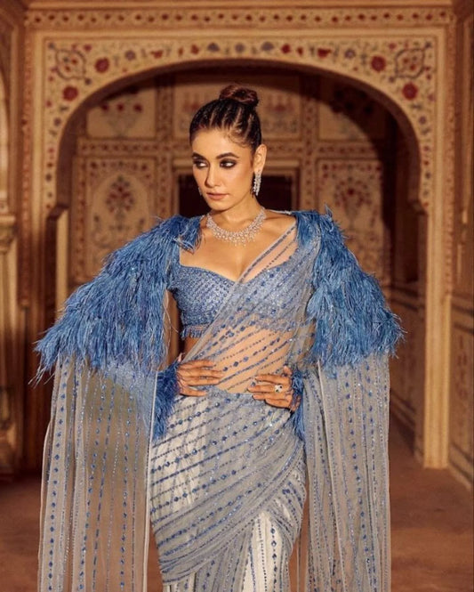 Royal Export Elegant Blue Embroidered Saree New Bollywood Blockbuster Sequin Design