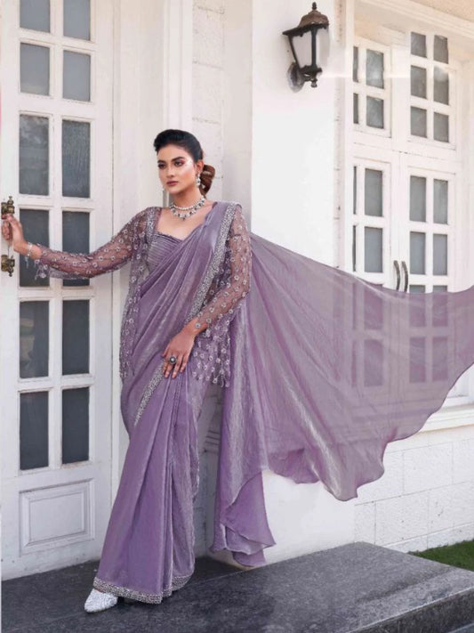 Wholesale Couture Satin Silk Ombre Saree with Intricate Beadwork Designer Jacket for Special Events