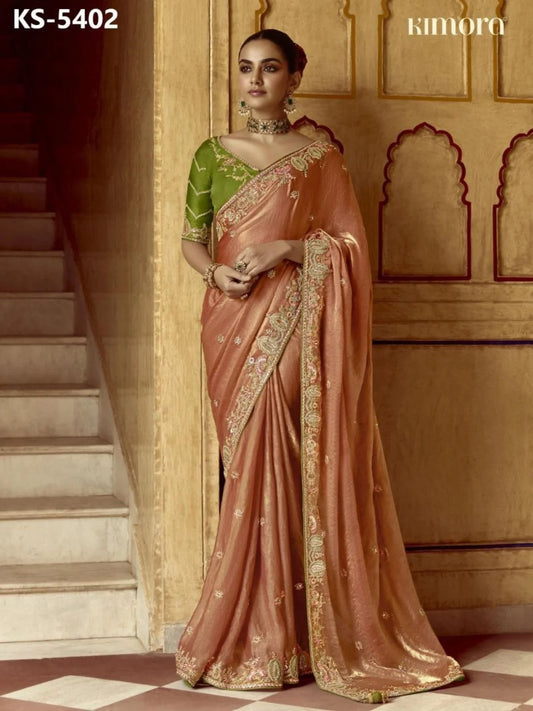 Festive Special Collection Designer Crush Silk Saree with Embellished Contrast Blouse Piece