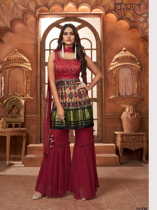 Fully Stitched Pure Bandhej Handwork Plazzo suits