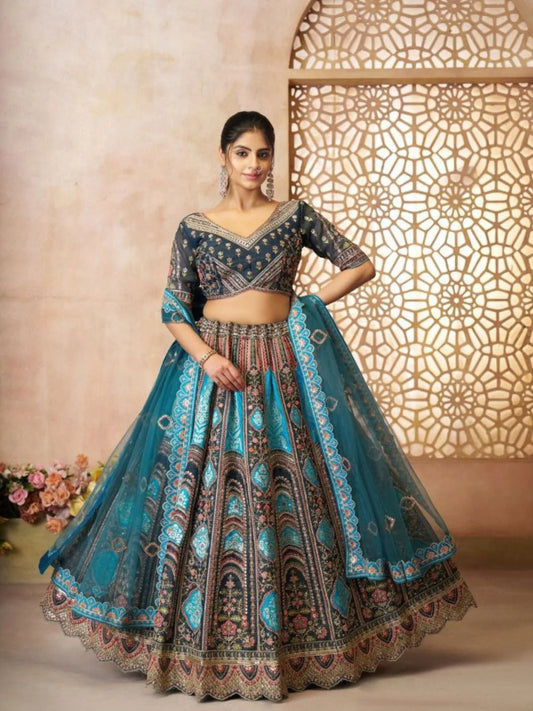 Luxurious Royal Blue Banarasi Silk Lehenga with Zari Stone Work Exclusive Wholesale Manufacturer Rates