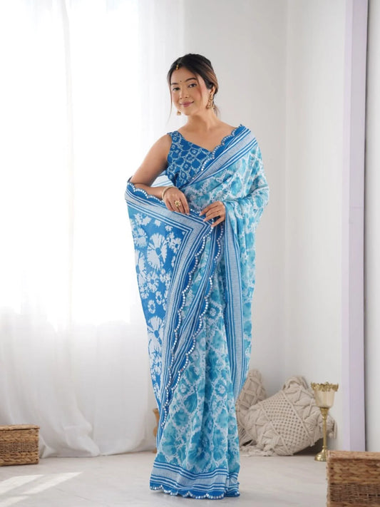 Chinon Mirror Work Saree with Kutchi Lace Party Wear Saree for Women Wholesale Deal