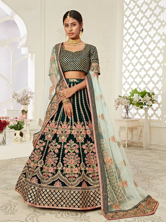 Exclusive Bridal Lehenga Choli Set Pure Velvet with Heavy Thread Zari Embroidery Work Best Offer Wholesale Rates Available