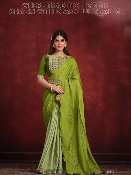 Crepe Silk Georgette Zari And Stone Work Fancy Party Wear Saree With Belt