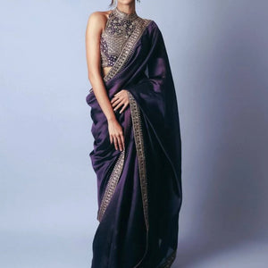 ananya Bollywood Celebrity Purple Saree Partywear in Jimmi Choo Fabric with Starry Sequins Wholesale Price
