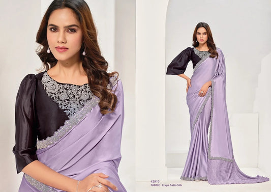 Party Wear Crape Satin Silk Saree Collection Norita 43900 Series Saanjh Catalog