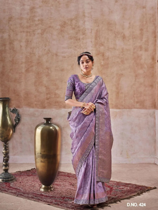 pure satin silk woven embroidery wedding wear saree online shopping