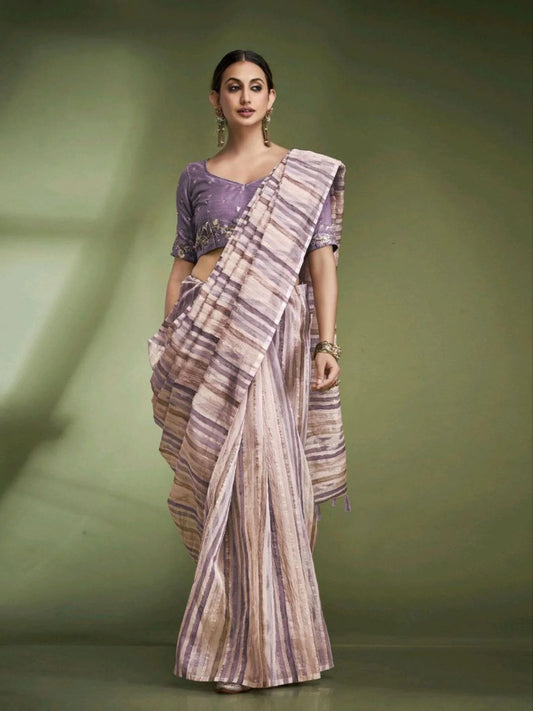 Tissue Based Crushed Wedding Saree with Contrast Hand Work Designer Blouse