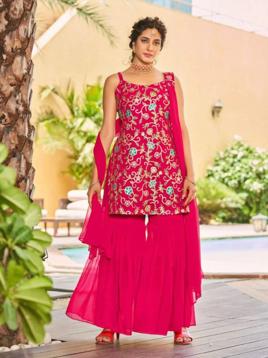 Wedding Wear Georgette Embroidery Work Sharara Suits Collection