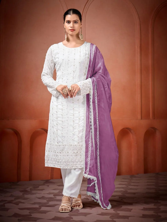 Readymade Georgette Embroidery 3piece Kurti for Women Moti Work Lace Dupatta Online Garment Supplier Manufacturer Rates