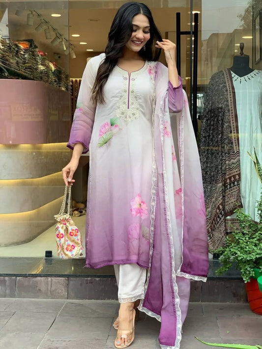 Stitched Tebby Silk Kurti with Embroidered Design Viscose Bottom Dupatta with Lace Detail Bulk Stock Available