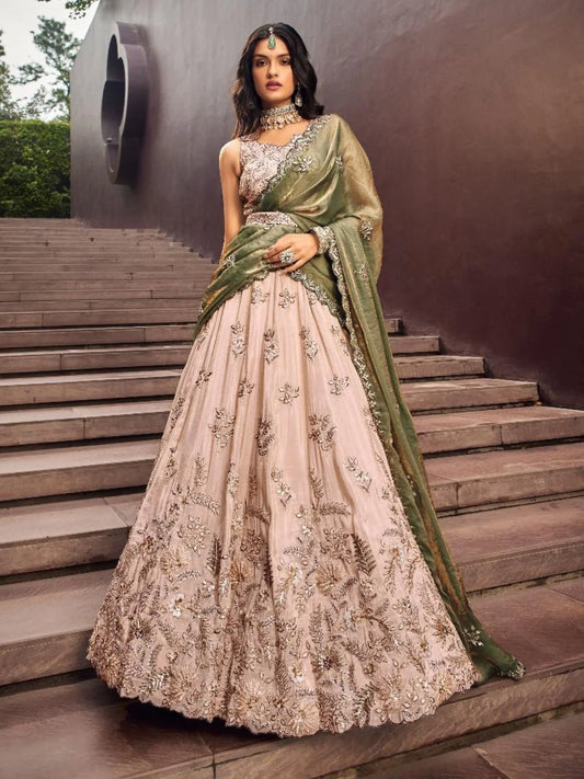 Designer Viscose Lehenga with Green Dupatta Set Indian Clothing for Ladies Girls Online Garment Sales