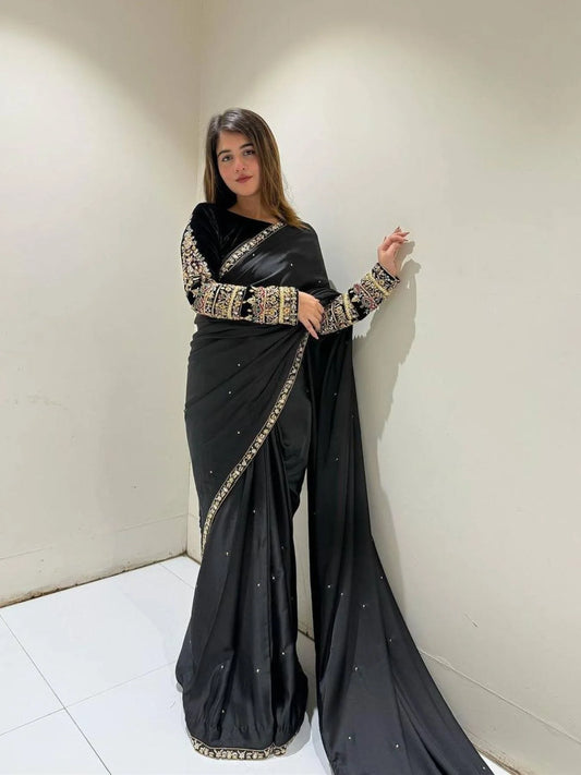 Designer Bollywood Style Velvet saree with embroidery work
